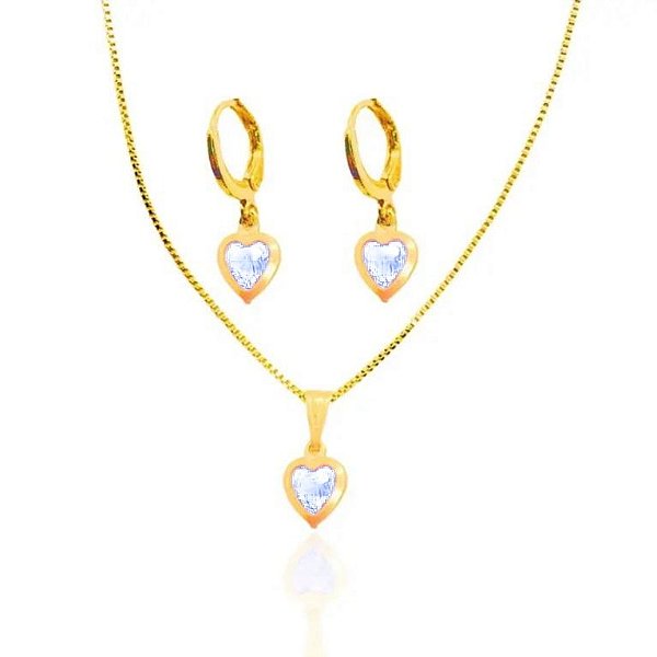 Conjunto Ponto de Luz Coração - Banhado a Ouro 18k