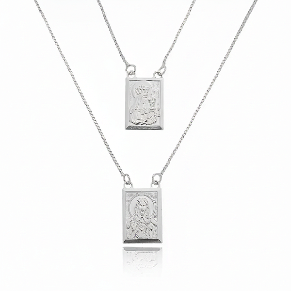 DUPLICADO - Escapulário Religioso - Banhado a Ródio Branco