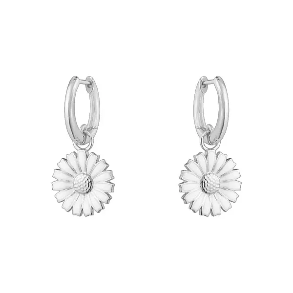 Brinco Argola Margarida - Banhado a Ródio Branco