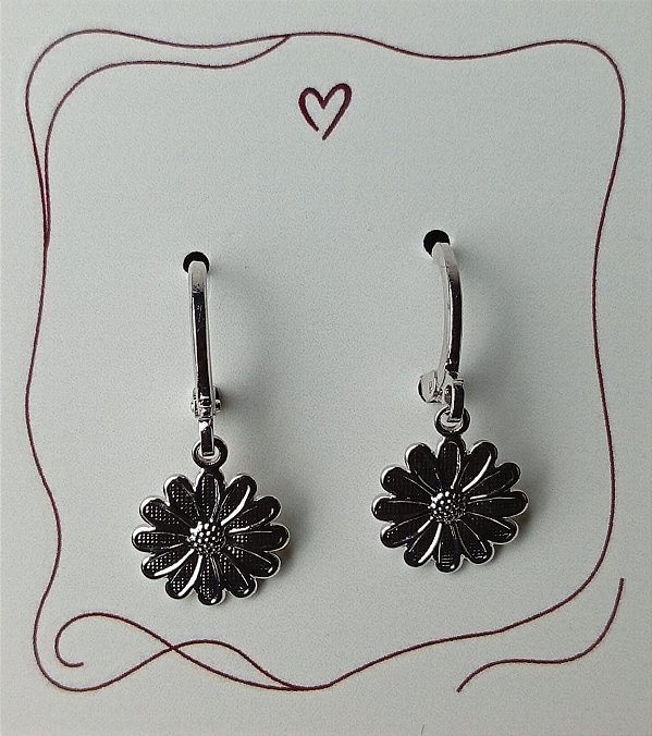 Brinco Argola Margarida - Banhado a Ródio Branco