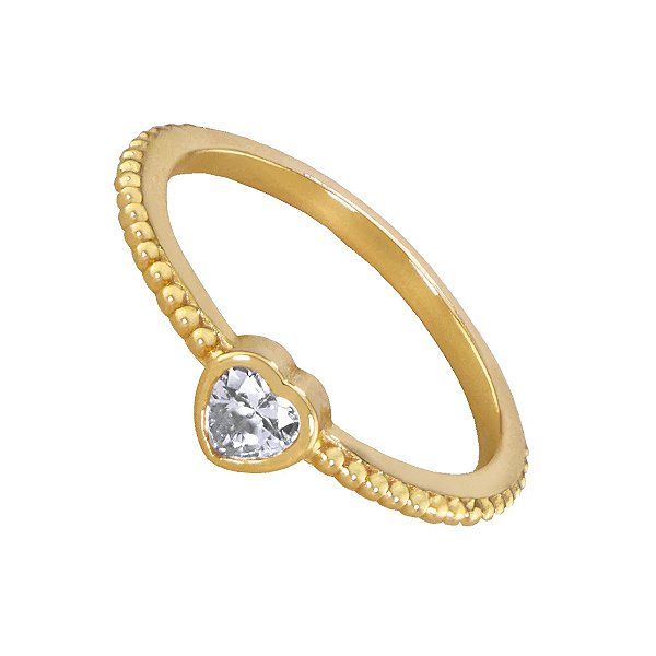 Anel Solitário de Coração - Banhado a Ouro 18K