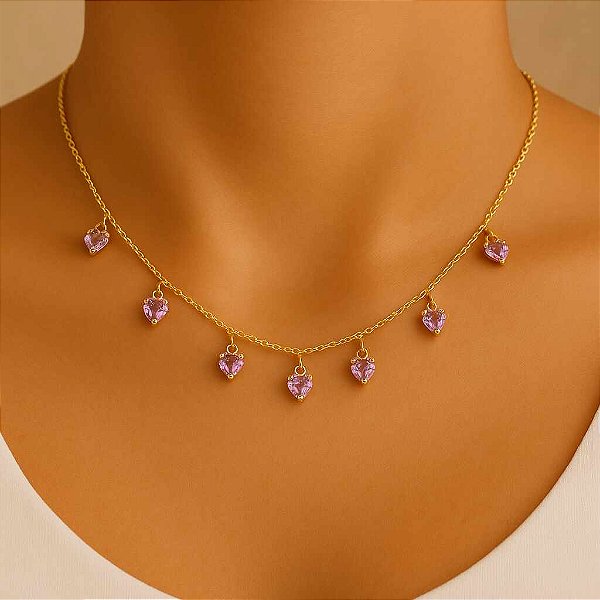 Gargantilha Coracões Lilás