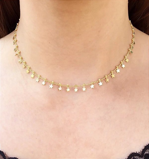 Gargantilha Estrelada - Banhada a Ouro 18k