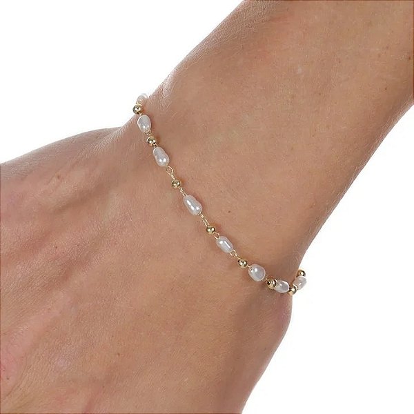 Pulseira Veneziana com Bolinha e Pérola Orgânica