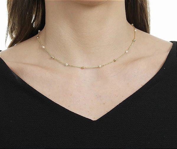 Chocker Mini Pérolas e Bolinhas