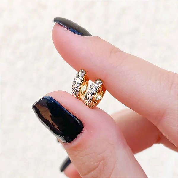 Brinco Argola Click Dupla Fileira de Zircônias