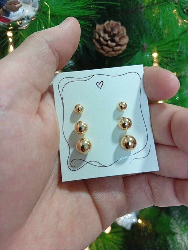 Trio de brincos bolinha P, M e G