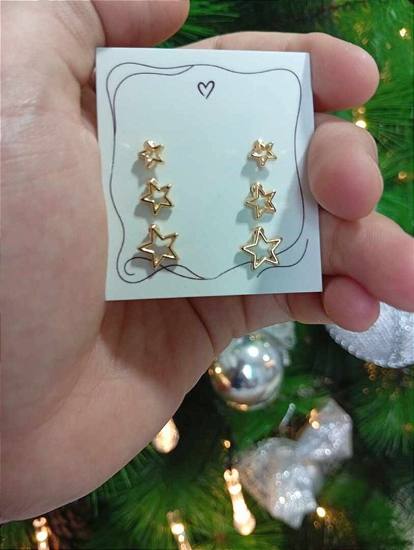 Trio de Brincos Estrela Vazada