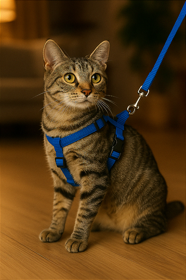 Guia e Peitoral p/ Gatos Nº1 - Baby Blue