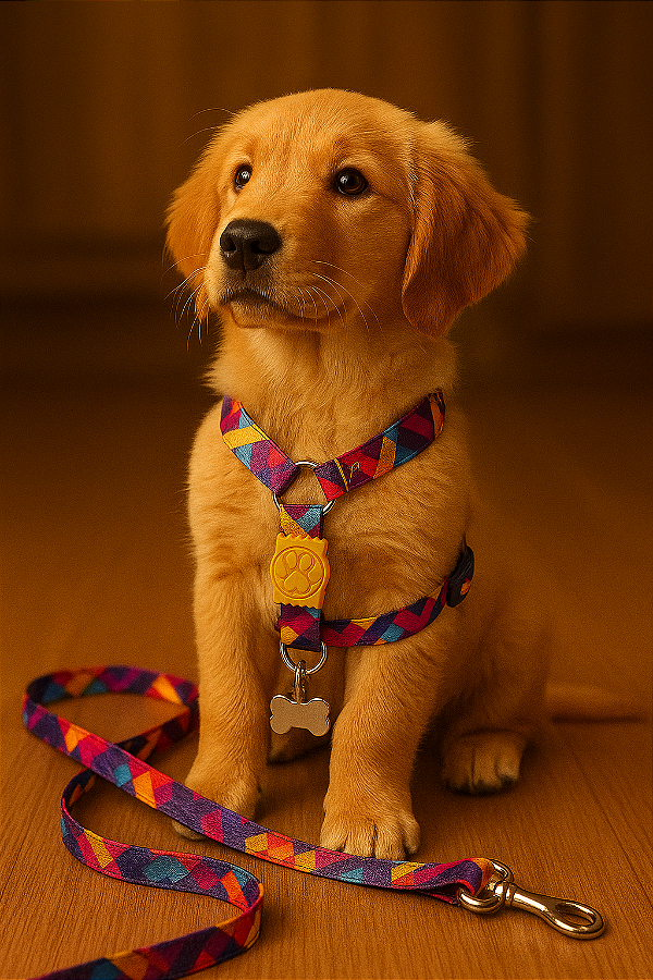 Conjunto Peitoral com Pingente Tag de Identificação e Guia - M