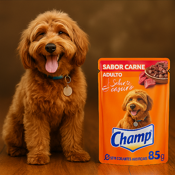 Sachê Champ Sabor Carne 85g – Ração Úmida para Cães Adultos