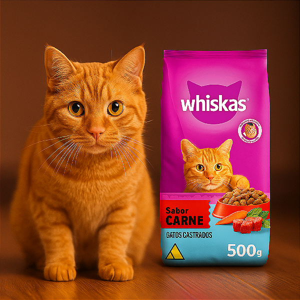 Ração Whiskas para Gatos Adultos Castrados Sabor Carne