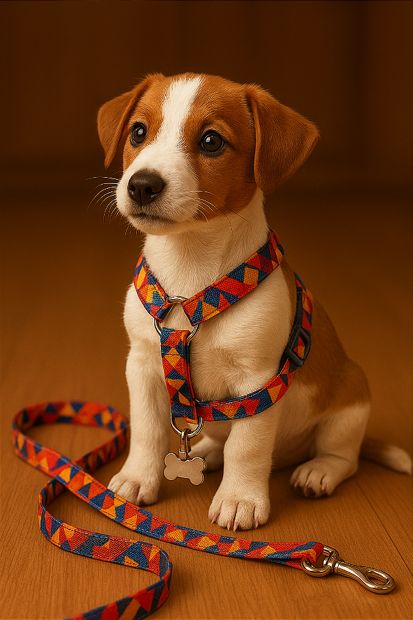Conjunto Peitoral com Pingente Tag de Identificação e Guia - P