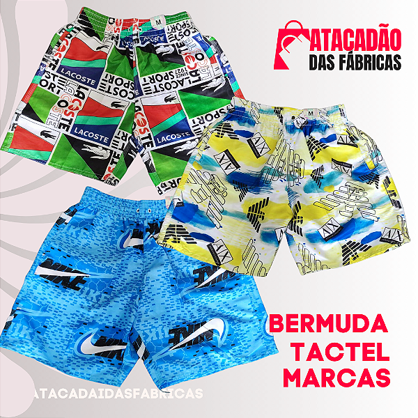 SHORT TACTEL ESTAMPA MARCAS MASC M, G, GG ( 10 UNIDADES)