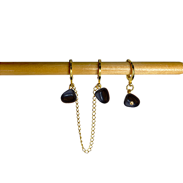 Trio de Argolinha Cristal Ônix