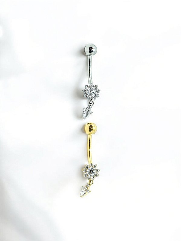Umbigo Flor com Pingente de Zircônias Titânio