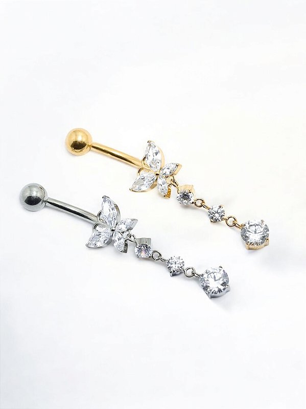 Umbigo Borboleta com Pingente de Zircônias Titânio