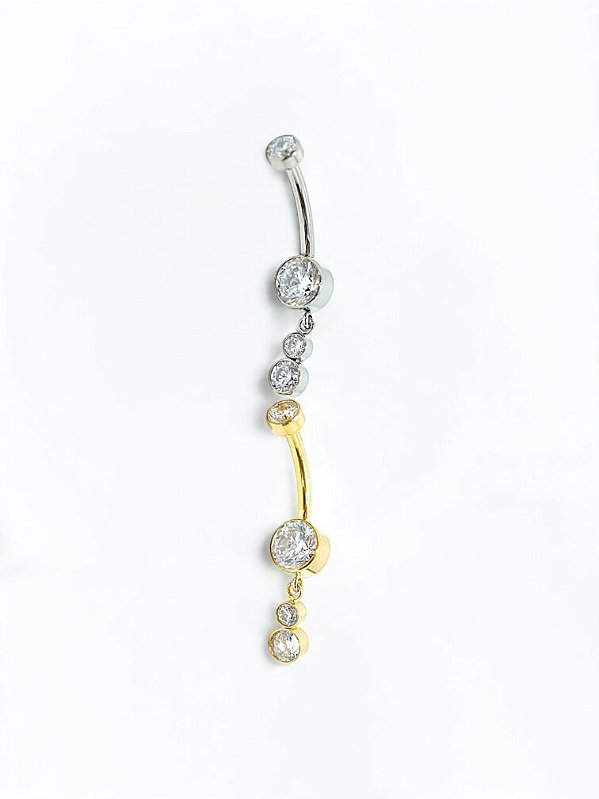 Umbigo com Pingente Duplo de Zircônias Titânio