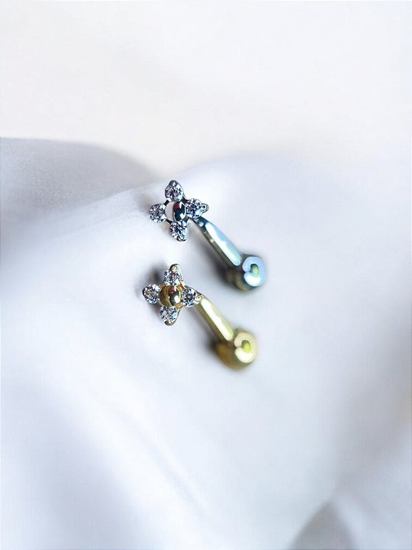 Barbell Curvo 4 Zircônias e Esfera Titânio