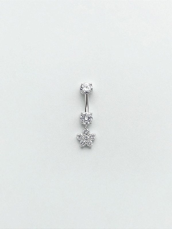 Umbigo com Pingente Flor de Zircônias Titânio