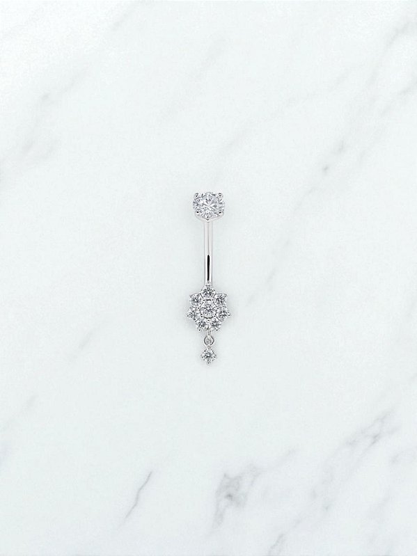 Umbigo Flor Zircônias com Pingente Titânio