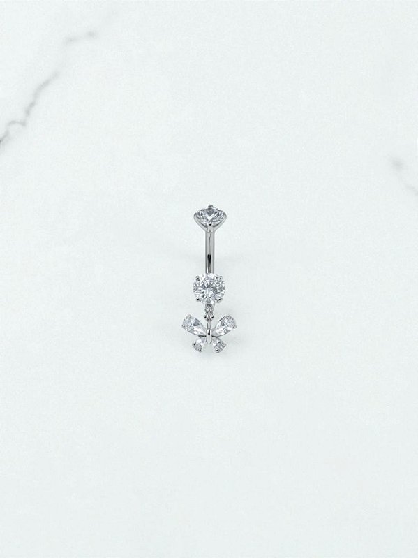 Umbigo com Zircônias e Pingente Borboleta Titânio