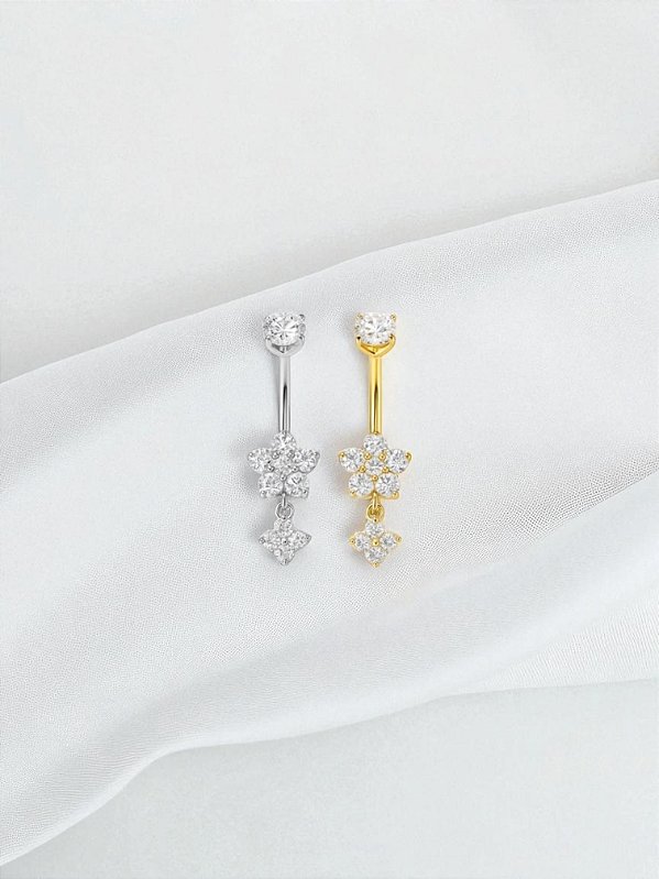 Umbigo Flor 6 Zircônias com Pingente Titânio