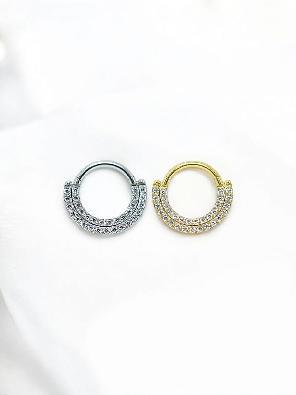 Argola Frontal Dupla Cravejada Zircônias Titânio