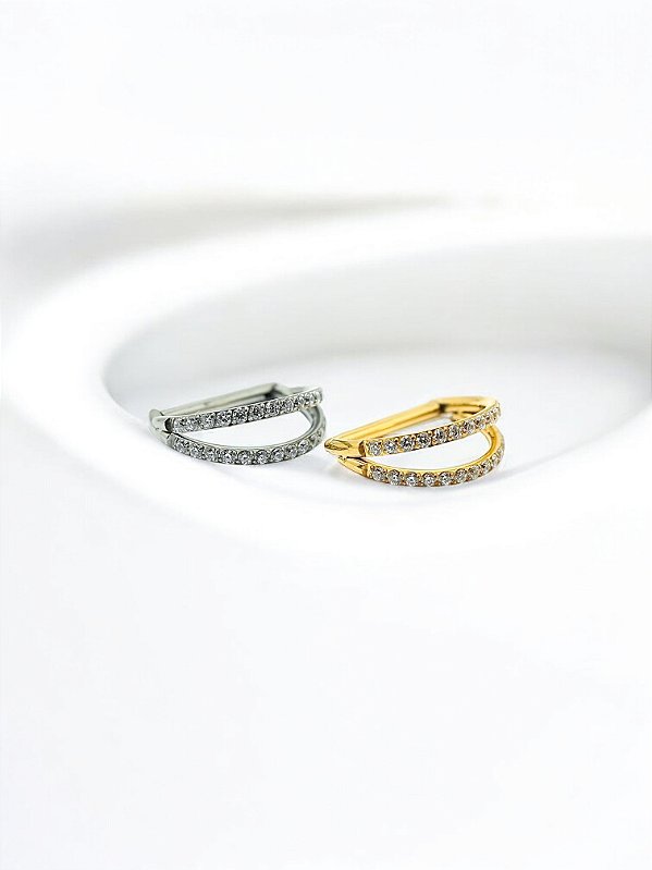 Argola D Ring Dupla Cravejada Titânio