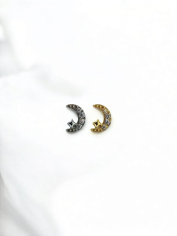 Labret Lua Cravejada C/ Mini Estrela Titânio