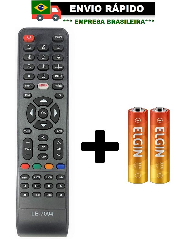 CONTROLE REMOTO COMPATÍVEL COM TV PHILCO COM NETFLIX/SMART/YOUTUBE LE-7094