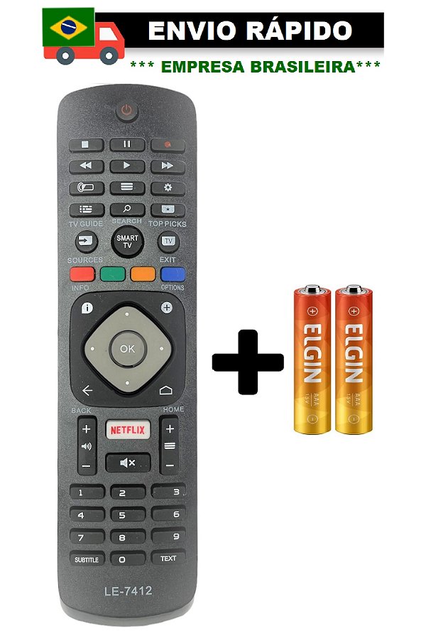 CONTROLE REMOTO COMPATÍVEL COM TV PHILIPS COM NETFLIX LE-7412