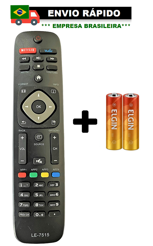 CONTROLE REMOTO COMPATÍVEL COM TV PHILIPS SMART COM NETFLIX LE-7515/KA-2909
