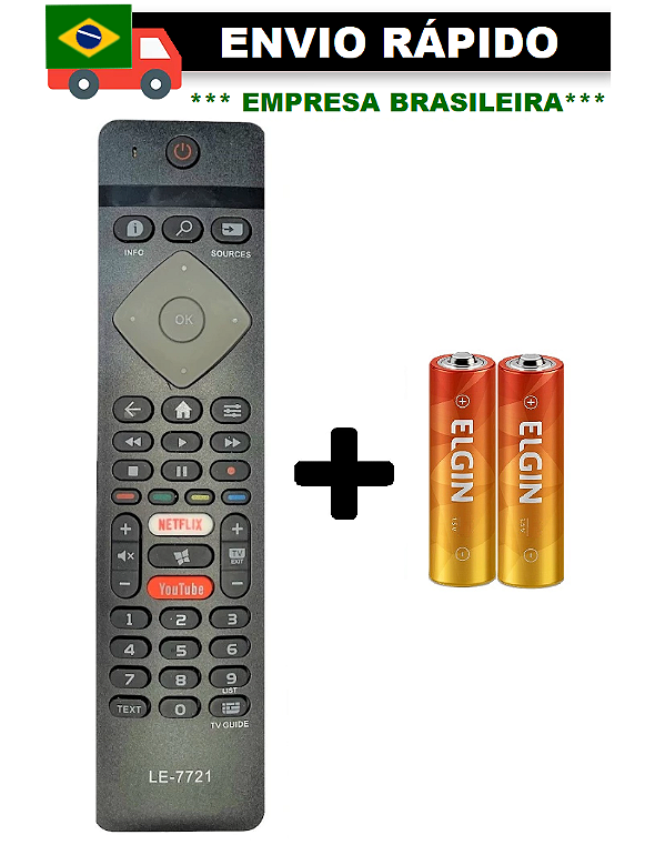 CONTROLE REMOTO COMPATIVEL COM TV LED PHILIPS SMART LE-7721/KA-2921