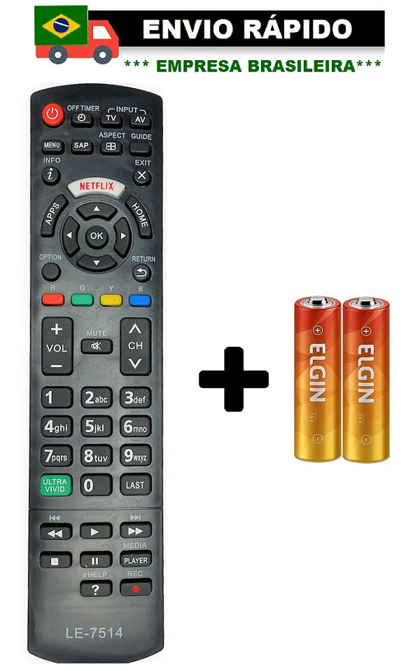 CONTROLE REMOTO COMPATÍVEL COM TV PANASONIC VIERA SMART COM NETFLIX LE-7514/KA-3834