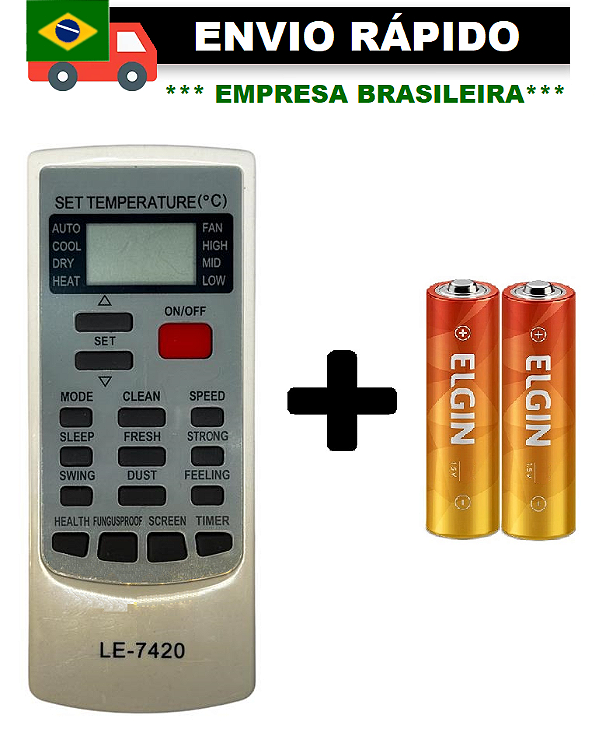 CONTROLE REMOTO COMPATÍVEL COM AR CONDICIONADO ELGIN LE-7420