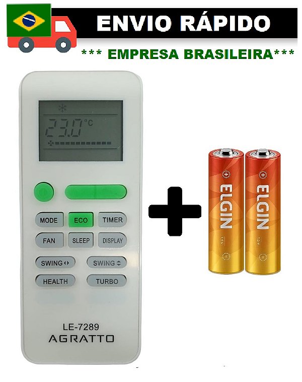 CONTROLE REMOTO COMPATIVEL COM AR CONDICIONADO AGRATTO LE-7289