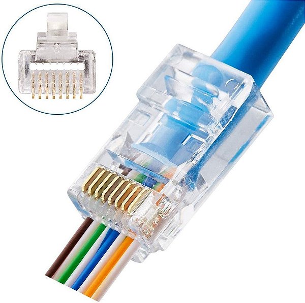 CONECTORES MODULAR EZ- RJ45 CAT6 DE PASSAGEM COM 100 PÇS