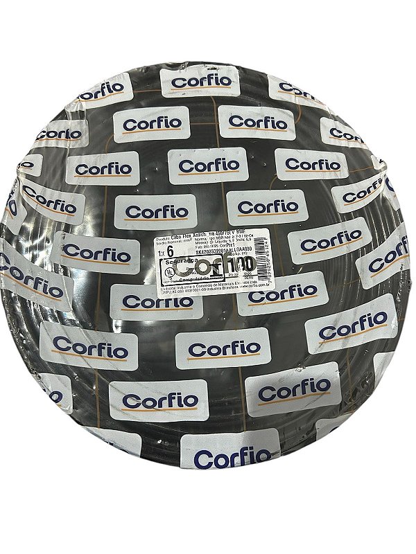 CABO FLEXIVEL 750V 6MM CORFIO PRETO 50 METROS
