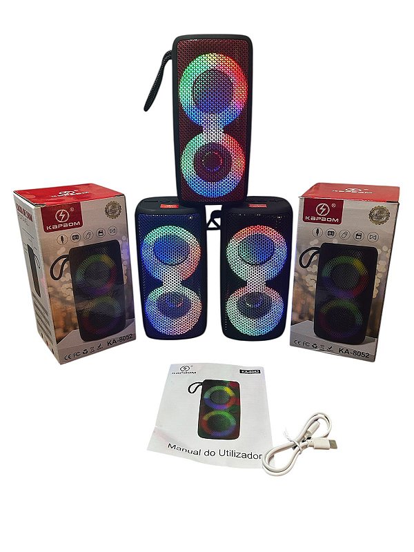 CAIXA DE SOM PORTÁTIL BLUETOOTH COM LED RGB KA-8052