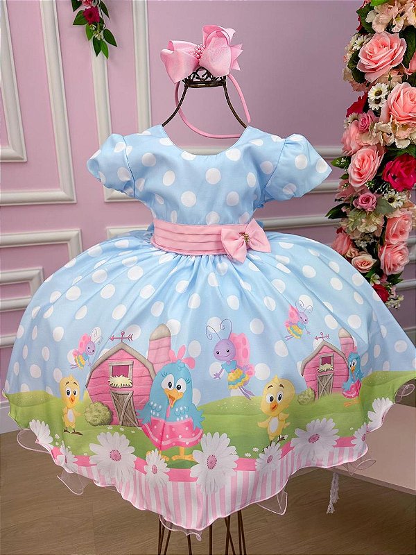 Vestido Infantil Temáticos da Gigi Galinha Pintadinha Azul (VESTINFPINTMGIGAPIN