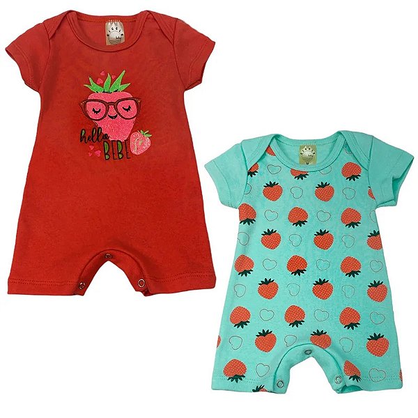 Kit Macacão Bebê Menina Moranguinho