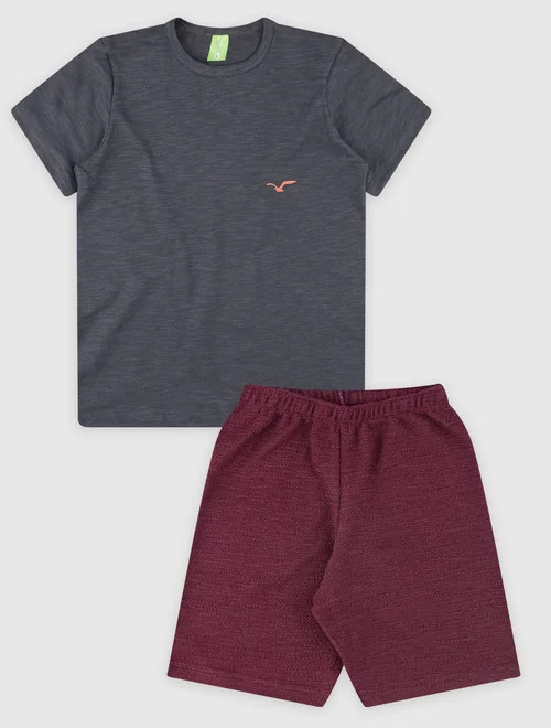 Conjunto Camiseta/Bermuda Masculino  Bordô