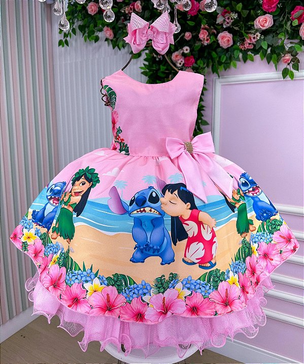 Vestido Infantil  Luxo Lilo e Stitch Rosa
