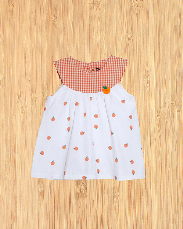 Vestido Laranjinhas Infantil - Estampa Digital com Gola Vichy