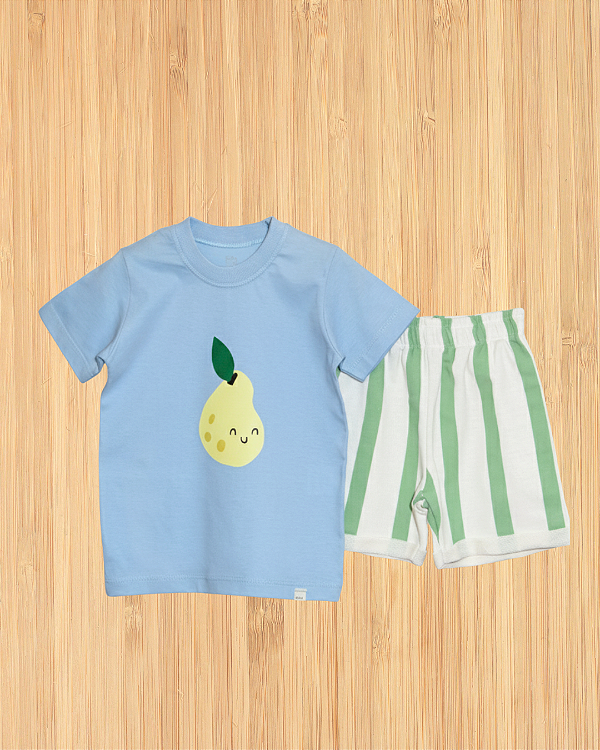Conjunto Pera Infantil - Camiseta Azul com Bermuda Listra