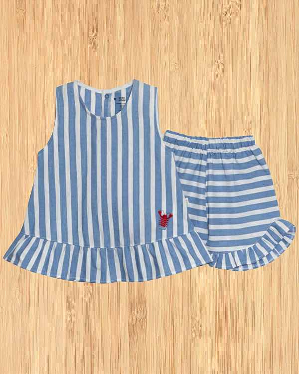 Conjunto Listrado Lagosta - Blusa e Shorts Infantil