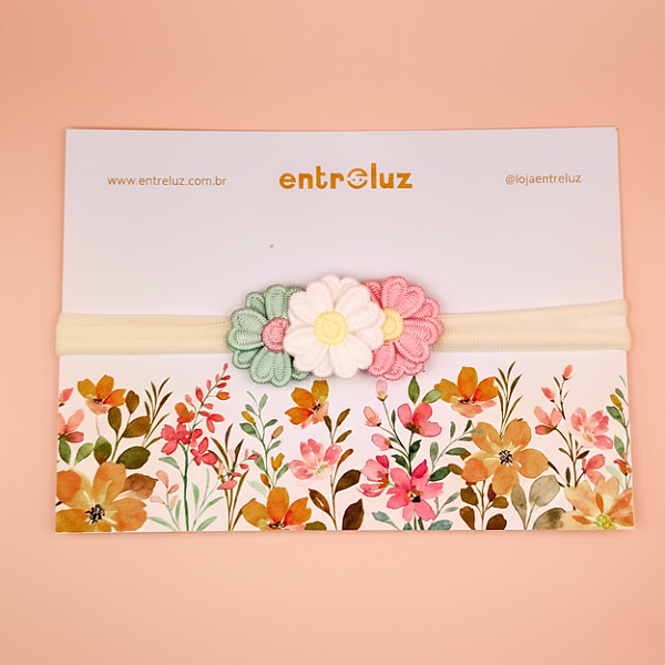 Lacinho de flores coloridas - Faixinha de Cabelo para Bebê