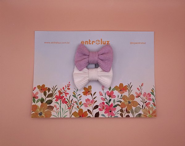 Kit de Laços Baby Girly Sweet branco e lilás - Bico de Pato 4cm