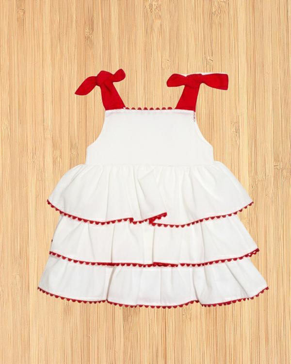 Vestido Camadas Off White com Sianinha Vermelha Baby